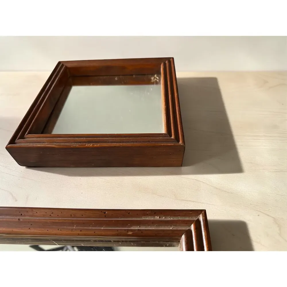 Vintage Wood & Glass Display Mirror Set